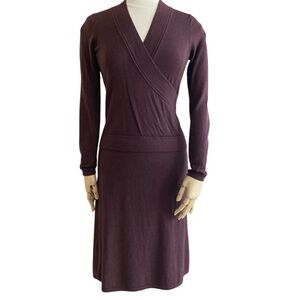 CALVIN KLEIN | Merino Wool Faux Wrap Sweater Dress XS Plum Purple Midi